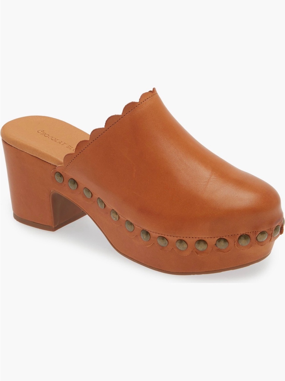 Chocolat Blu Gemini Brown Leather Studded Platform Clogs 8 NEW
